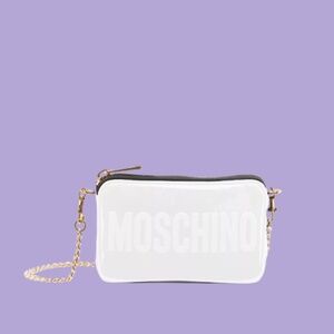 MOSCHINO Patent Leather Logo Shoulder Bag White